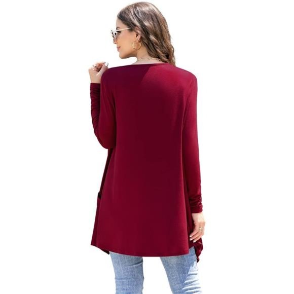 Womens Red Cardigan With Pockets Small Lightweight Sweater Fall Fashion Trends - Picture 3 of 4